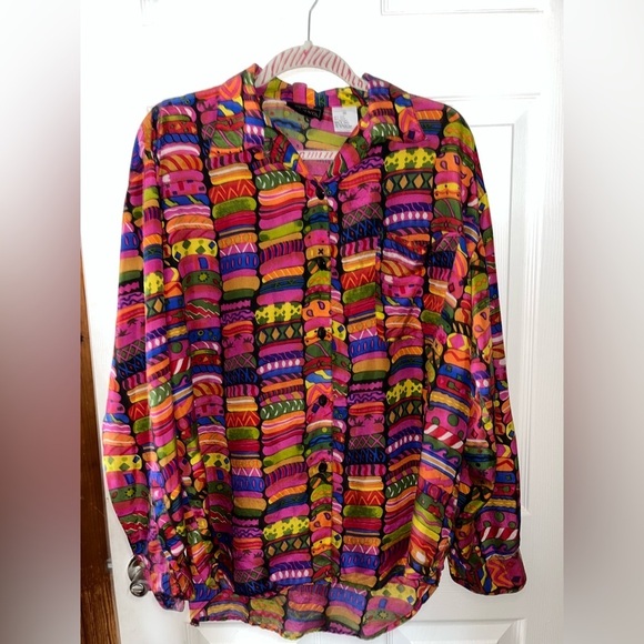 J.F. Adams Tops - Vintage 80’s Style Colorful Patterned Button-Up Long sleeve Silk Shirt Medium